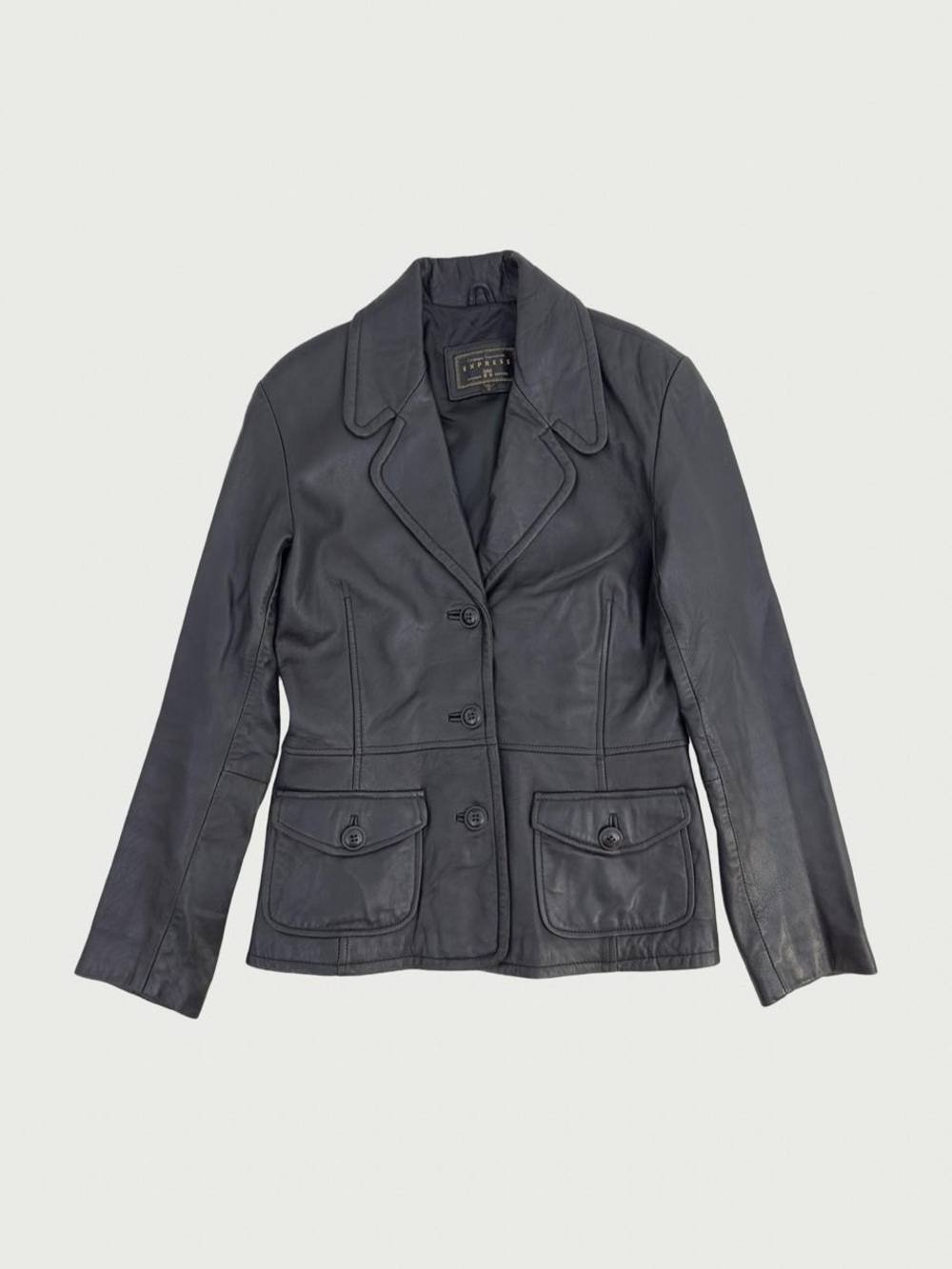 Vintage Button Front Leather Jacket
